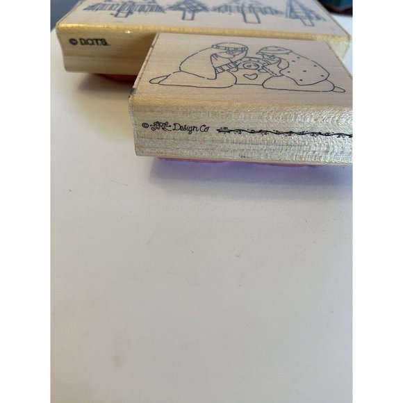2 wood mounted rubber stamps Christmas trees and Nativity DOTS and JRL Design - Picture 3 of 3